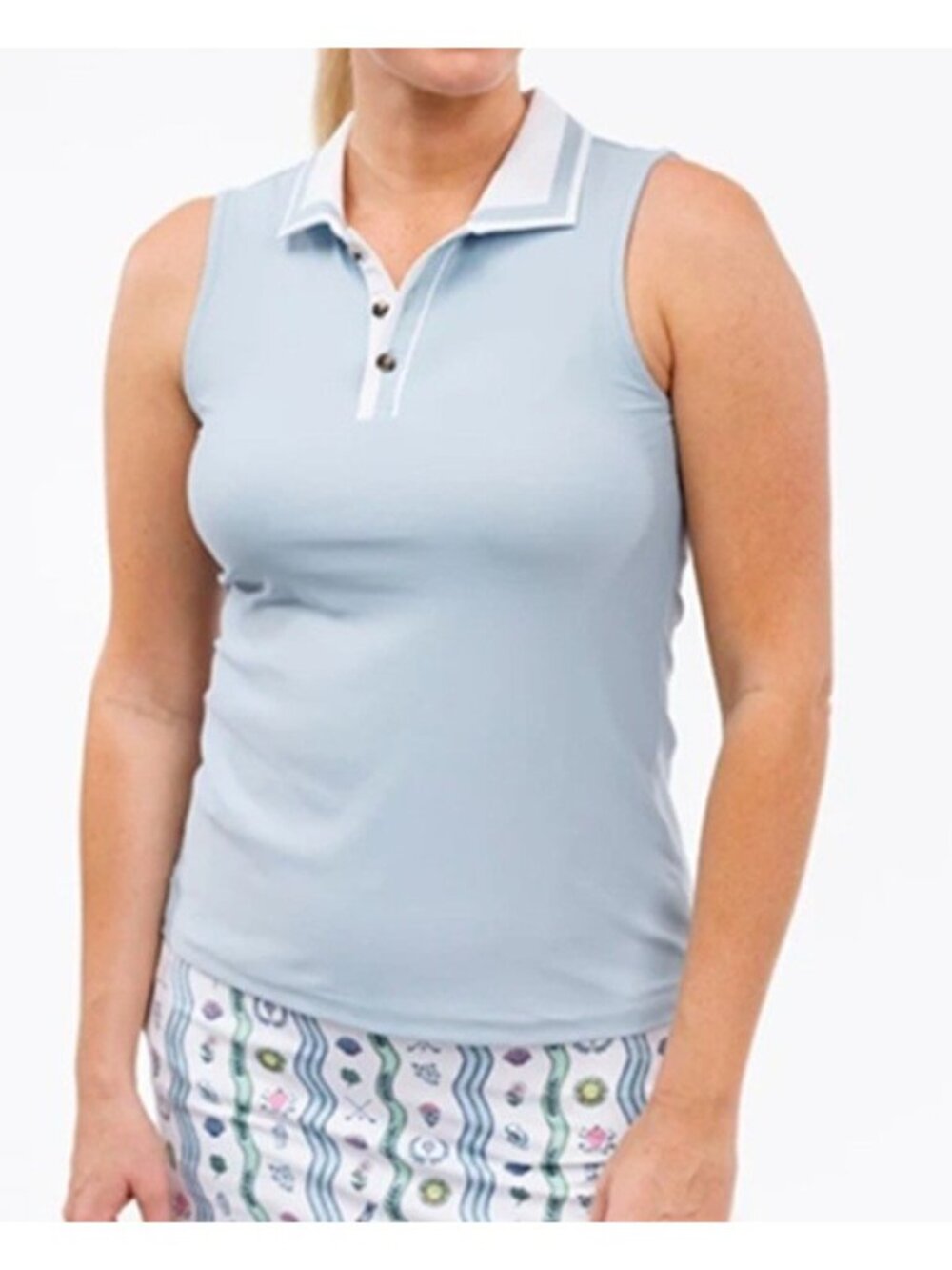 NEW Smith & Quinn Alice Sleeveless Polo Shirt Dusty Blue MEDIUM Golf Tennis
